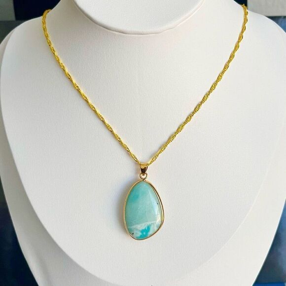 BAK Lovely Natural Amazonite Gem & 18k Gold - Picture 7 of 13